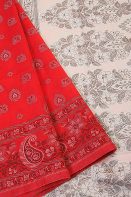Red Handloom Himroo Silk Cotton Saree - Avishya