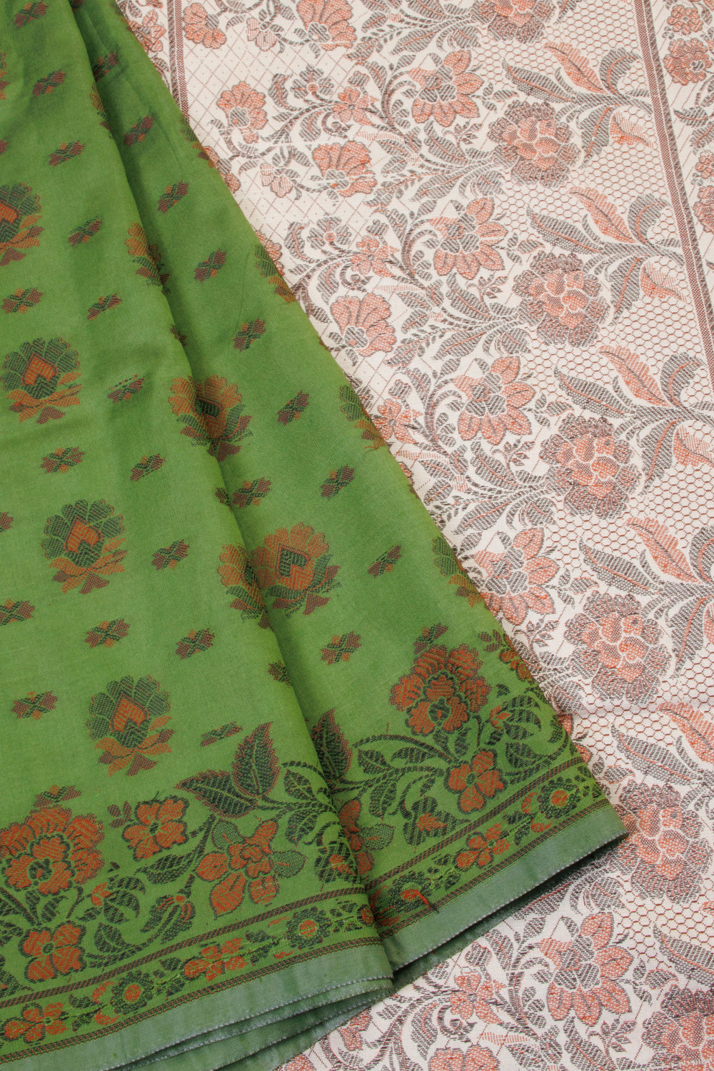Green Handloom Himroo  Silk Cotton Saree  - Avishya