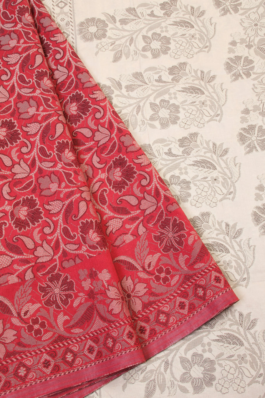 Scarlet Red Handloom Himroo  Silk Cotton Saree - Avishya