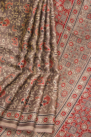Brown Ajrakh Printed Modal Silk Saree 
