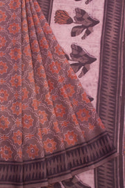 Mauve Vanaspath Printed Mulmul Cotton Saree 10068575 - Avishya