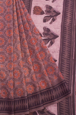 Mauve Vanaspath Printed Mulmul Cotton Saree 10068575 - Avishya