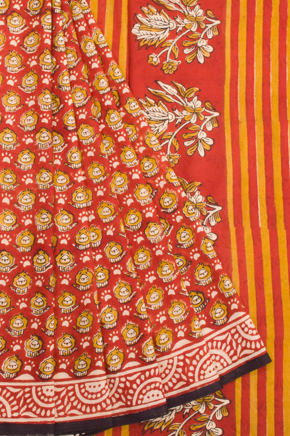 Red Vanaspathi Hand Block Printed Mulmul Cotton Saree 10068578