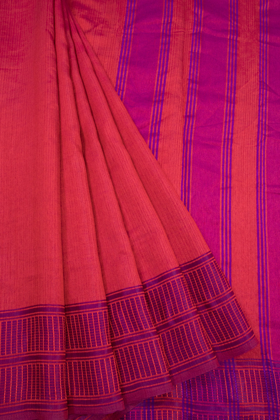 Red And Purple Dual Tone Bamboo Silk Saree 10068783