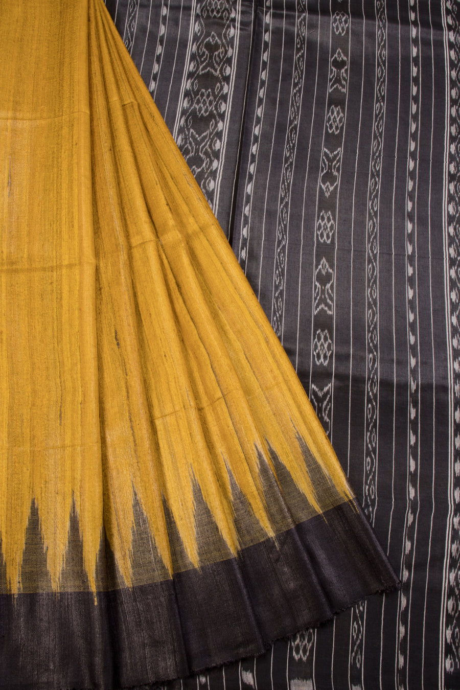 Amber Yellow Gopalpur Tussar Silk Saree with Ikat pallu 10069906 - Avishya