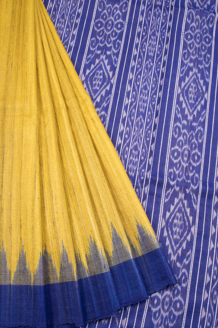 Yellow Gopalpur Tussar Silk Saree with Ikat pallu 10069910 - Avishya