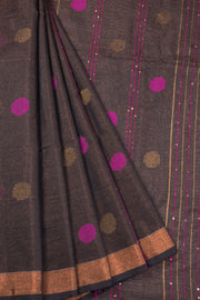 Black Bengal Phulia Silk Cotton Saree With sequin embellished Pallu - 10070188