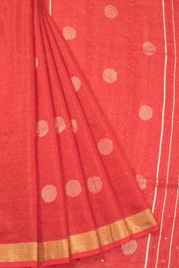 Persian Red Bengal Phulia Silk Cotton Saree With sequin embellished Pallu 