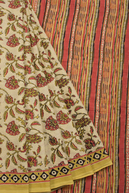 Yellow Vanaspathi Printed Mulmul Cotton Saree 10070248