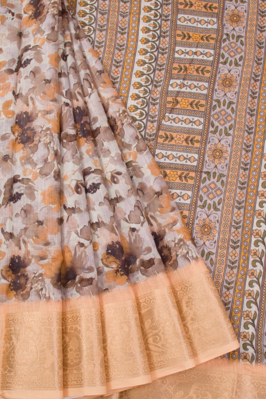 Brown Digital Printed Linen Saree 10070279 - Avishya