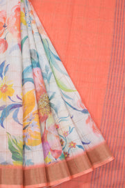 White Fancy Printed Linen Saree 10070298