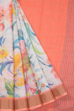 White Fancy Printed Linen Saree 10070298