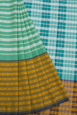 Green Handloom Dhaniakhali Cotton Saree Without Blouse