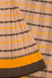 Brown Handloom Dhaniakhali Cotton Saree Without Blouse 