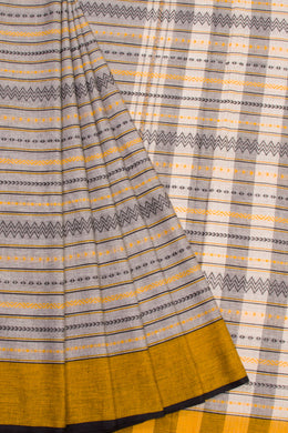 Grey Handloom Dhaniakhali Cotton Saree Without Blouse