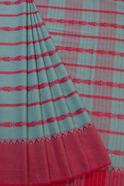 Blue Handloom Dhaniakhali Cotton Saree Without Blouse 