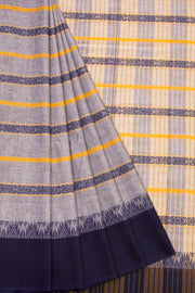 Grey Handloom Dhaniakhali Cotton Saree Without Blouse