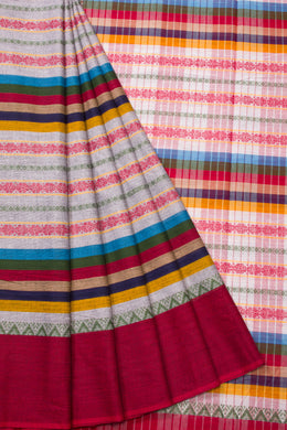 Multicolour Handloom Dhaniakhali Cotton Saree Without Blouse