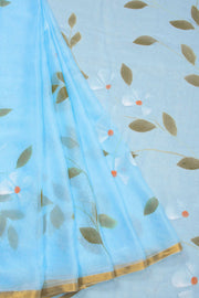 Light Blue Hand painted Chiffon saree 10070965