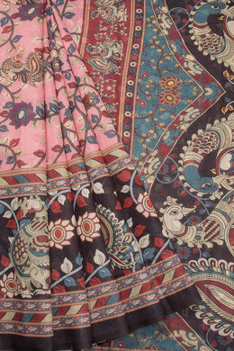 Pink Kalamkari Print Malai Cotton Saree 