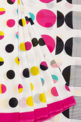 White Hand Block Printed Cotton Saree