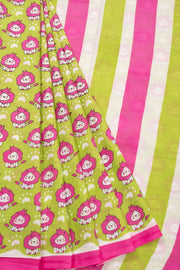 Green Hand Block Printed Cotton Saree