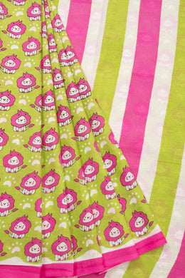 Green Hand Block Printed Cotton Saree