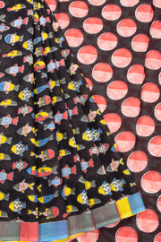 Black Hand Block Printed Cotton Saree