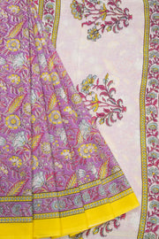 Lavender Hand Block Printed Cotton Saree 