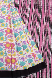 Black Hand Block Printed Cotton Saree