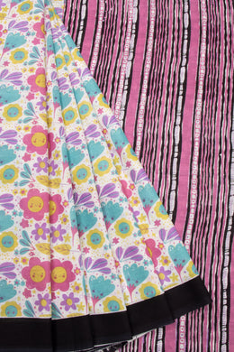 Black Hand Block Printed Cotton Saree