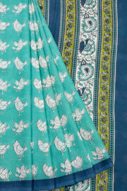 Blue Hand Block Printed Cotton Saree