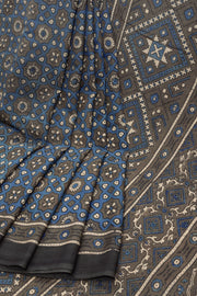 Grey Ajrakh Printed Cotton Saree