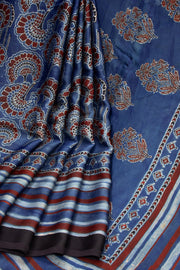 Blue Ajrakh Printed Modal Silk Saree 10072188