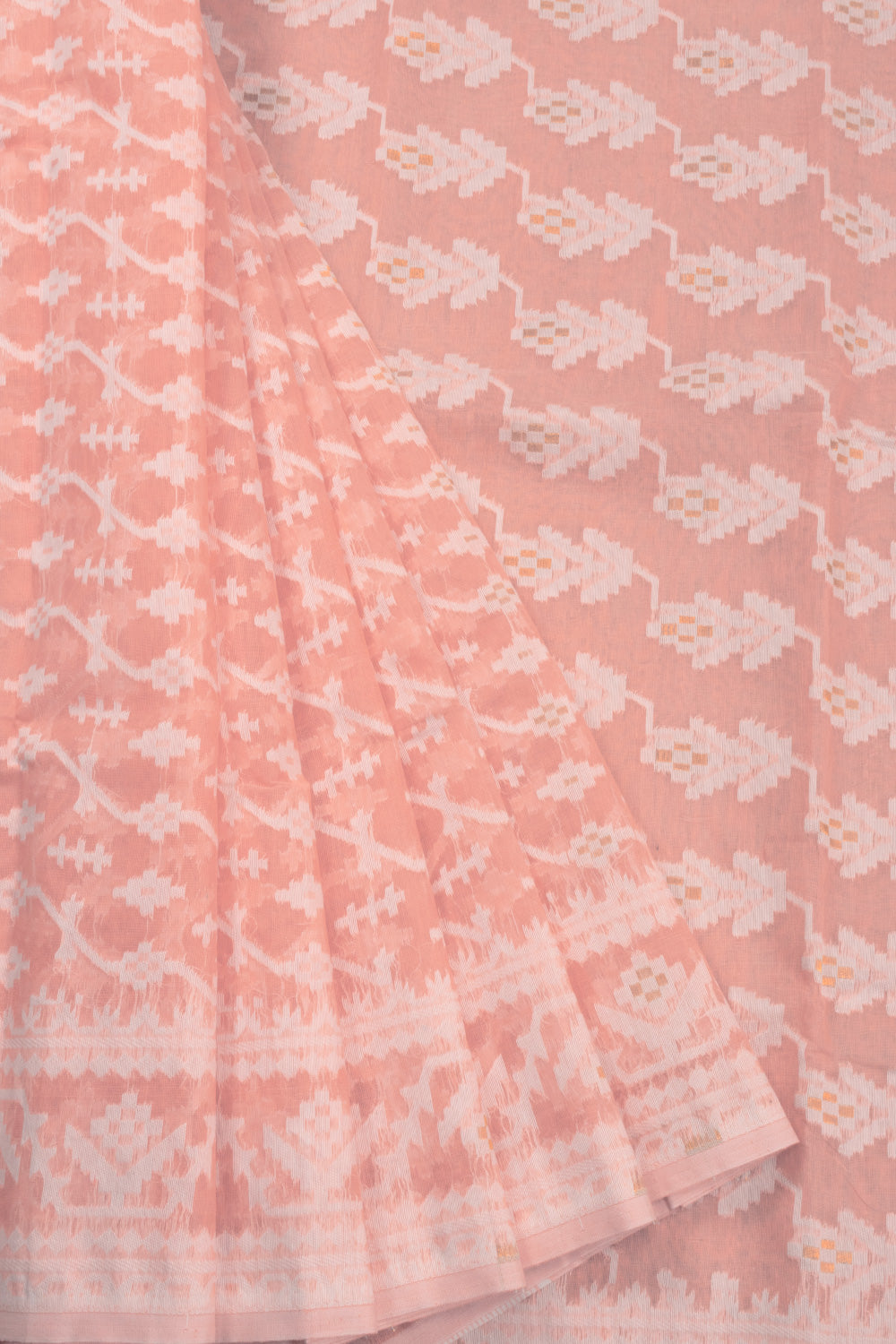 Peach - Handloom Cotton Burdwan Jamdani Dupatta 34