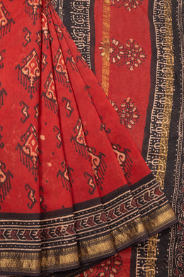 Red Jahota Printed Silk Cotton Saree 10072950