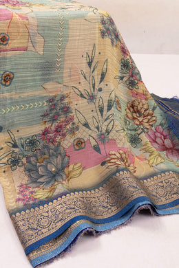 Blue Banarasi Crushed Tissue Silk Saree with Stone Work 10073727