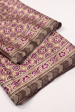 Brown Ethnic Printed Stone Work Modal Silk Saree 10073730