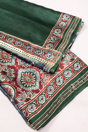 Green Ethnic Printed Stone Work Modal Silk Saree 10074041