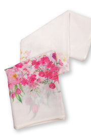 White Floral Printed Linen Saree 10074020