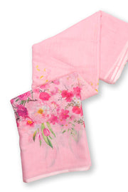 Pink Floral Printed Linen Saree 10074022