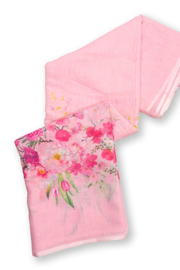 Pink Floral Printed Linen Saree 10074022