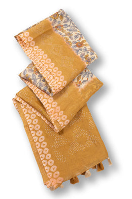 Yellow Ikat Print Linen Saree 10074034