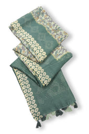 Green Floral Printed Linen Saree 10074035