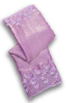 Plum Violet Sequin Embroidery Satin Georgette Saree 10074040