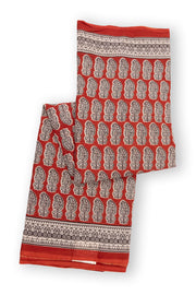 Red Hand Block Printed Mulmul Cotton Saree 10074078