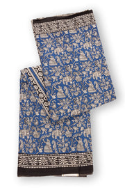 Blue Hand Block Printed Mulmul Cotton Saree 10074079