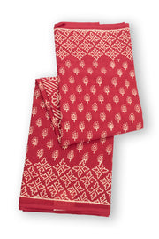 Red Hand Block Printed Mulmul Cotton Saree 10074081