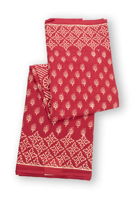Red Hand Block Printed Mulmul Cotton Saree 10074081