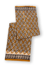  Brown Hand Block Printed Mulmul Cotton Saree 10074083